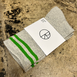 POLAR RIB SOCKS 2 STRIPES (HEATHER GREY / GREEN)