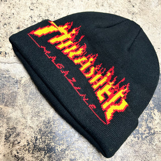 THRASHER FLAME FOLD BEANIE (BLACK)